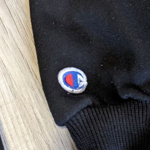 Champion Hoodie Made in USA Black Script Embroidered Logo Women's Sz L Large - Picture 3 of 9